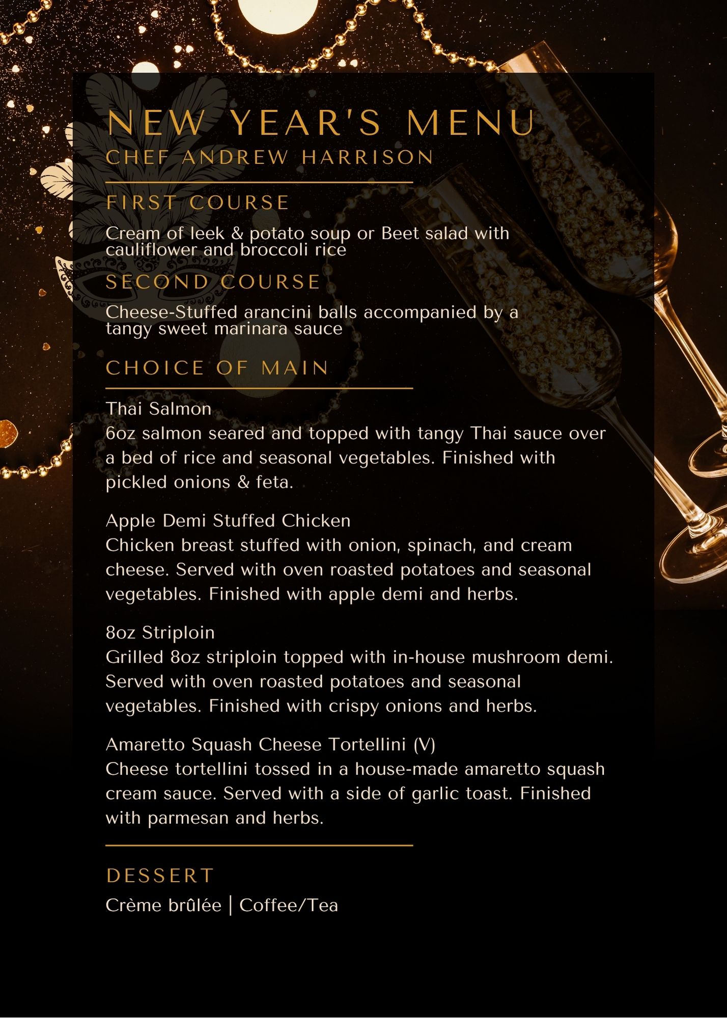 Busters Bar & Grill New Years Menu - Chef Andrew Harrison
