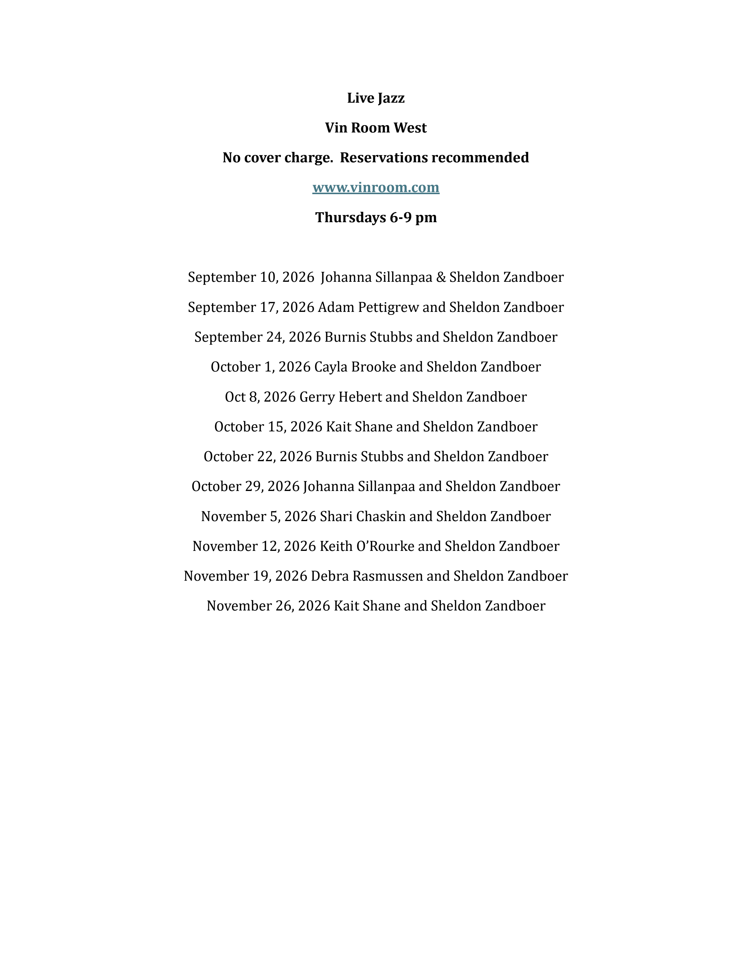 Live Jazz Schedule Preview 1