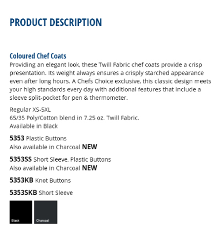 Coloured chef coats