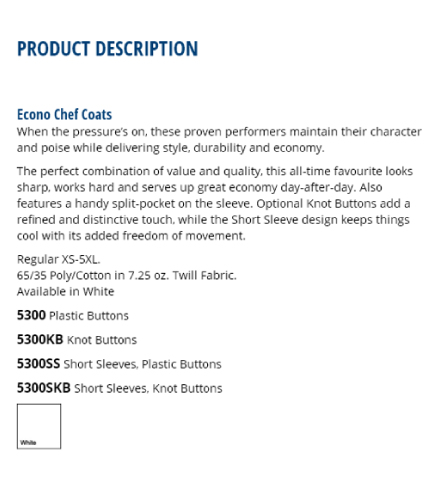 Econo chef coats