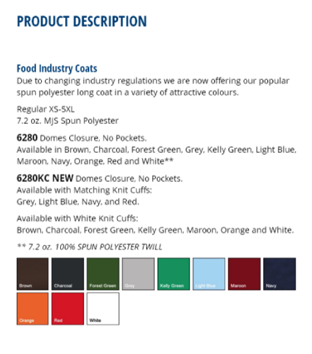 Food industry coats