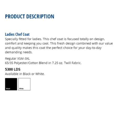 Ladies chef coats